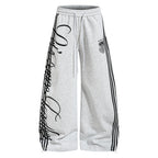 Retro Striped Letter Print Wide-leg Sweatpants