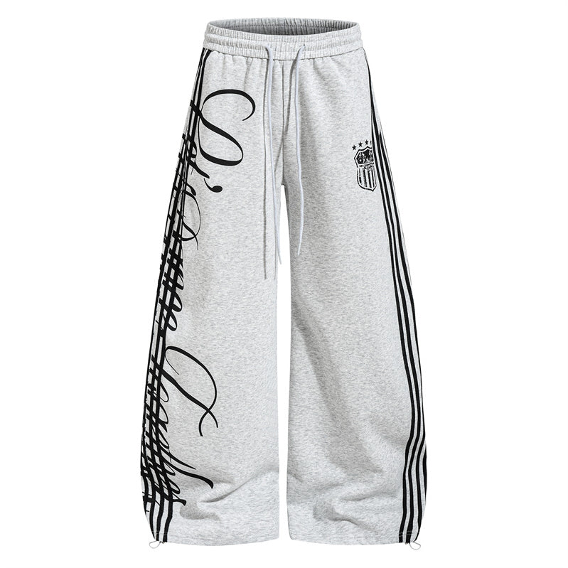 Retro Striped Letter Print Wide-leg Sweatpants