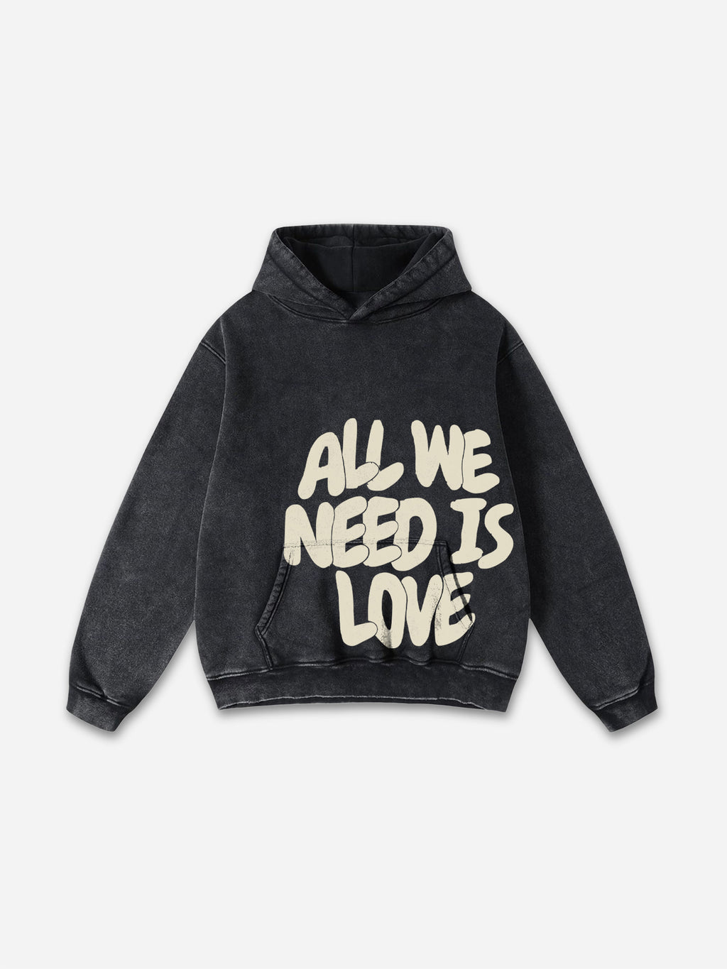 All We Need Is Love Print Graphic Acid Washed Oversized Hoodie