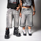Retro Y2k Trendy Letter Rhinestone Loose Denim Shorts