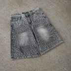 Y2k Trendy Letter Rhinestone Loose Denim Shorts
