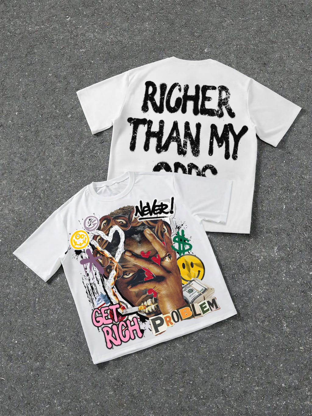 Richer Than My Opps Vintage Abstract Man Graphic Cotton T-shirt