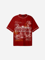 Saints Rhinestone Stamp Collage Vitruvian Graphic Cotton T-shirt