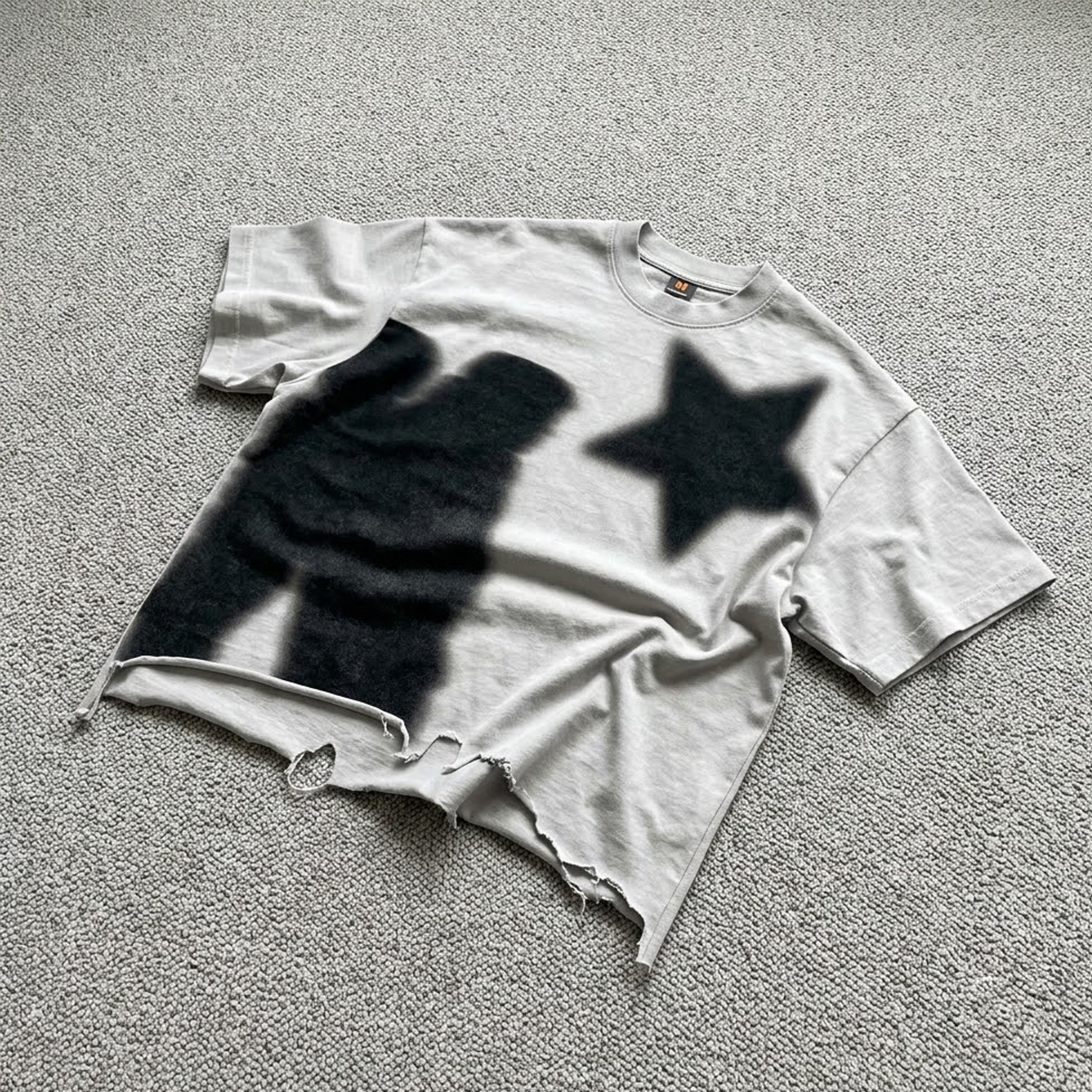 Street Y2k Virtual Shadow Graphic Crop Ripped T-shirt