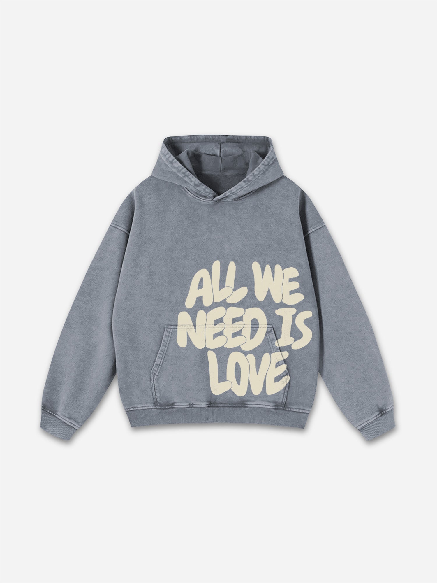 All We Need Is Love Print Graphic Acid Washed Oversized Hoodie