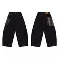 Men's Fashionable Plaid Patchwork Curved Jeans