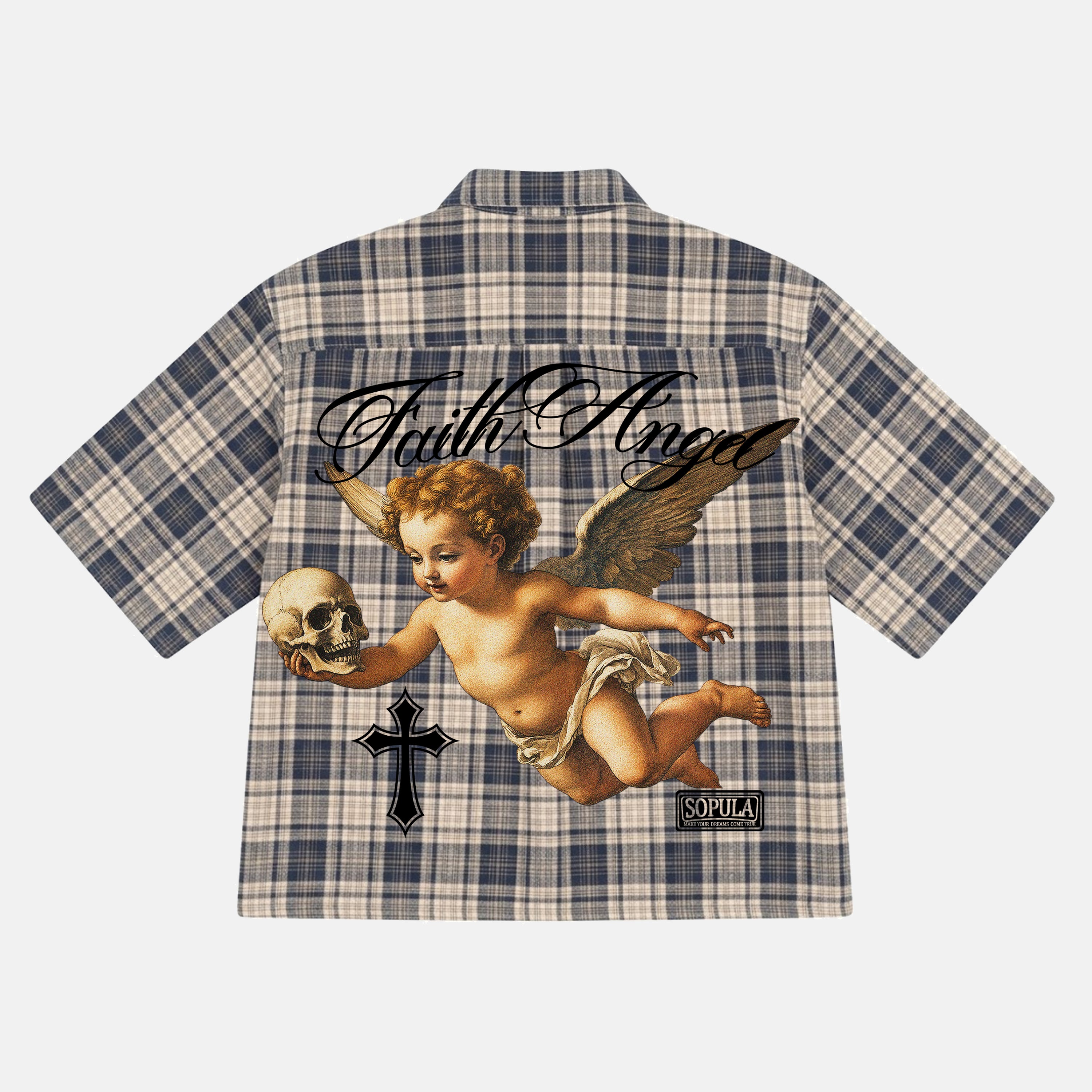 Faith Angel Holding A Skull Graphic Plaid Jacket Shirt