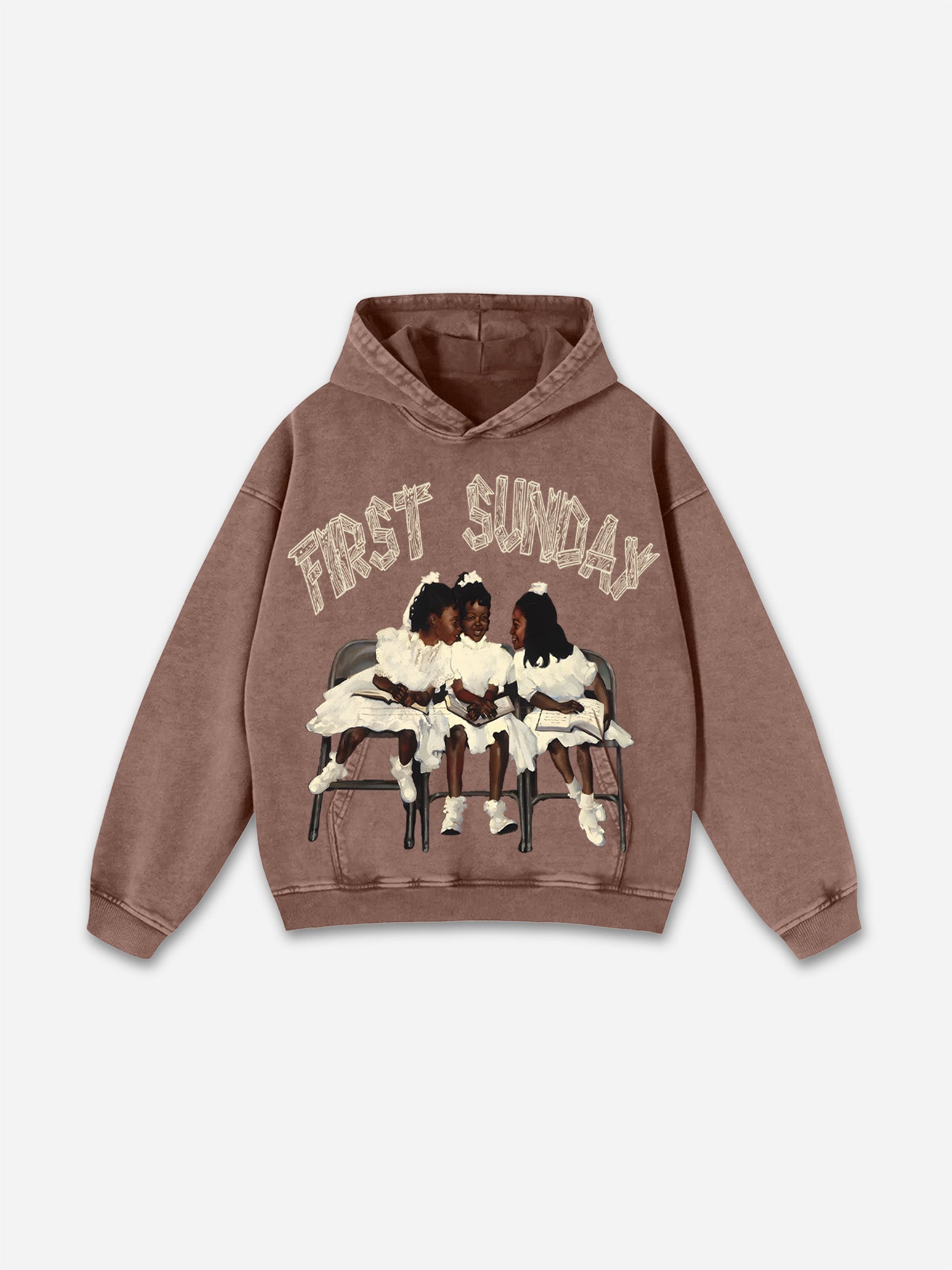 Vintage First Sunday Faith Graphic Acid Washed Oversized Hoodie