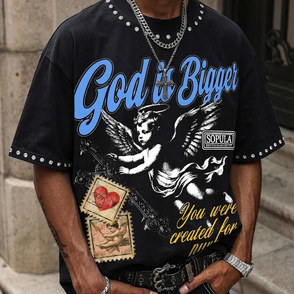 God Is Bigger Vintage Angel Graphic T-shirt