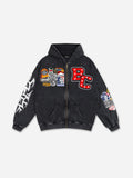 Vintage Warzone Peace Club Graphic Acid Washed Oversized Zip-up Hoodie