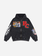 Vintage Warzone Peace Club Graphic Acid Washed Oversized Zip-up Hoodie