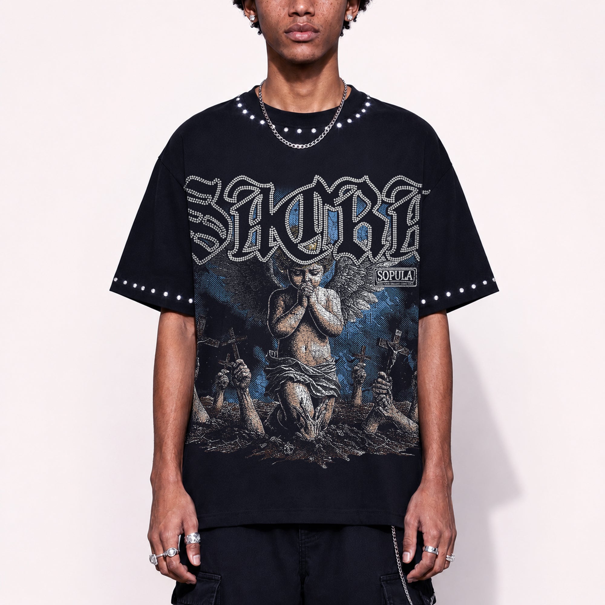 Sacra Retro Angel Graphic Cotton T-shirt