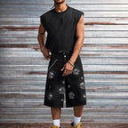 Men's Y2k Trendy Floral Rhinestone Loose Denim Shorts