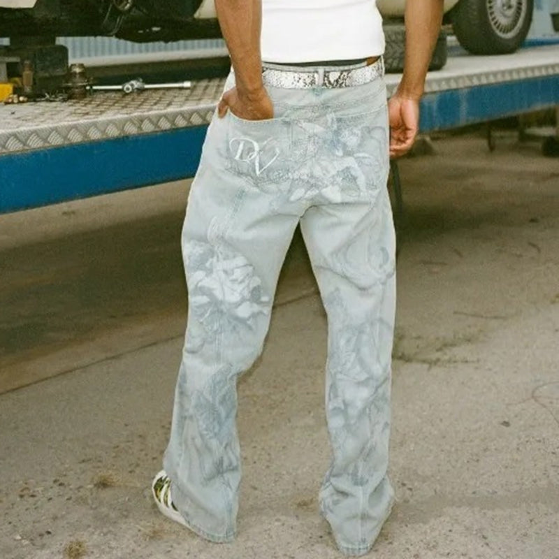 Millennial Cupid Angel Print Hip-hop Baggy Jeans