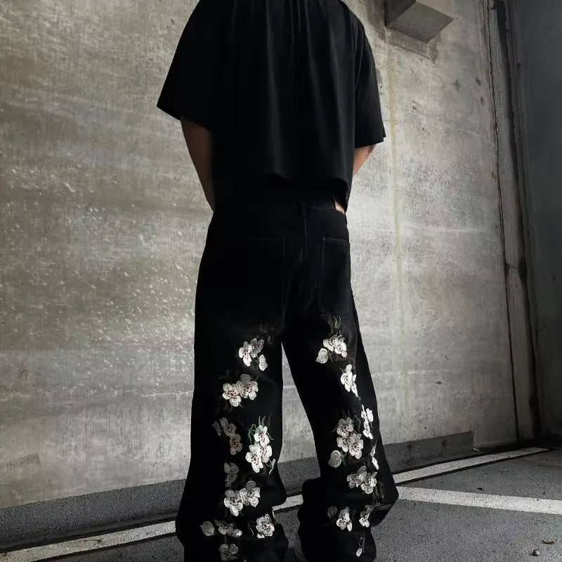 Men's Y2k Fashion Floral Embroidered Baggy Jeans