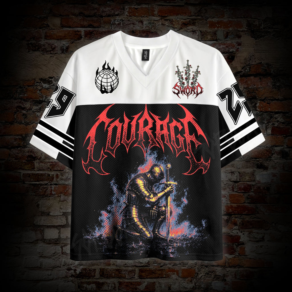 Dark Gothic Knights Fight With Courage Graphic Mesh Jersey T-shirt