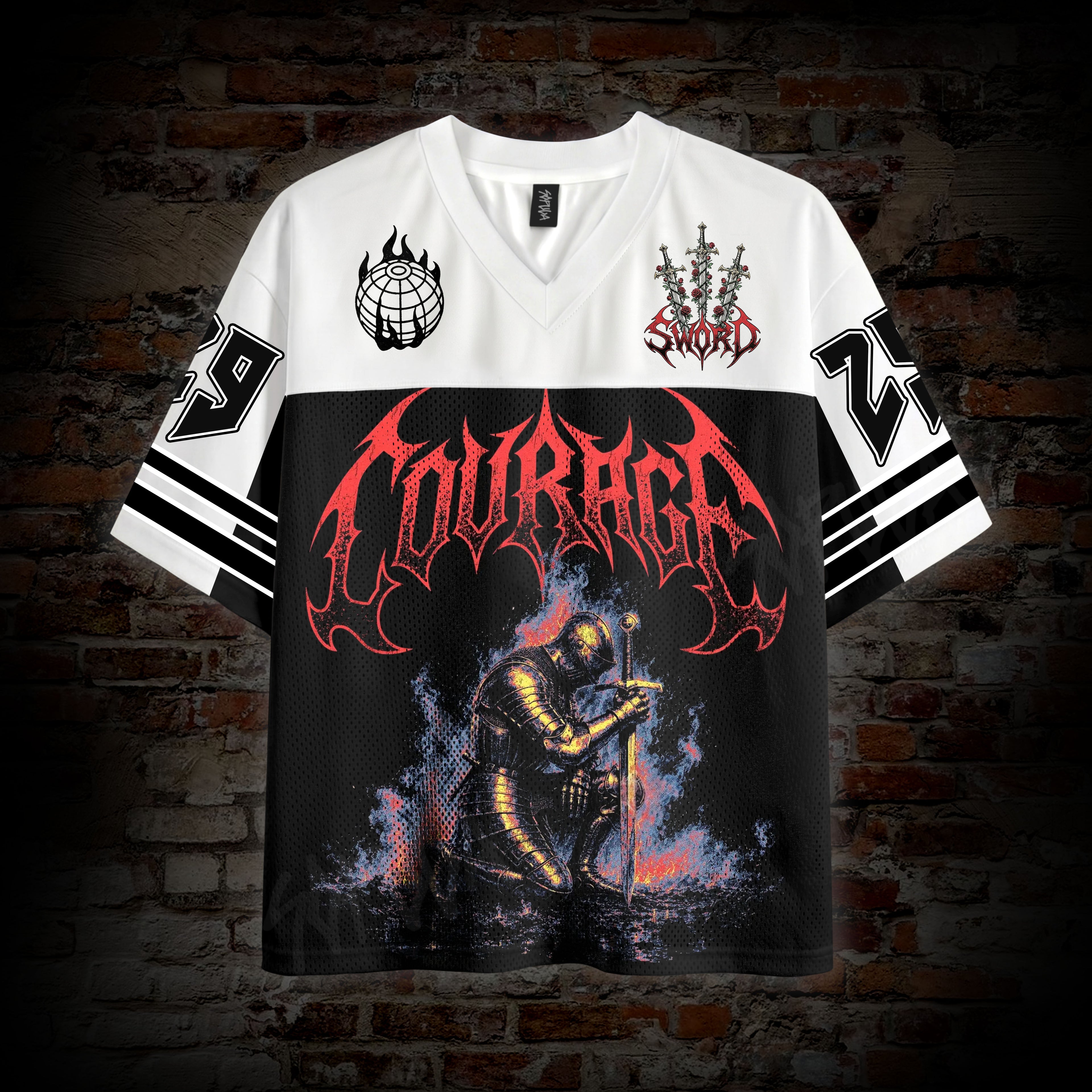 Dark Gothic Knights Fight With Courage Graphic Mesh Jersey T-shirt
