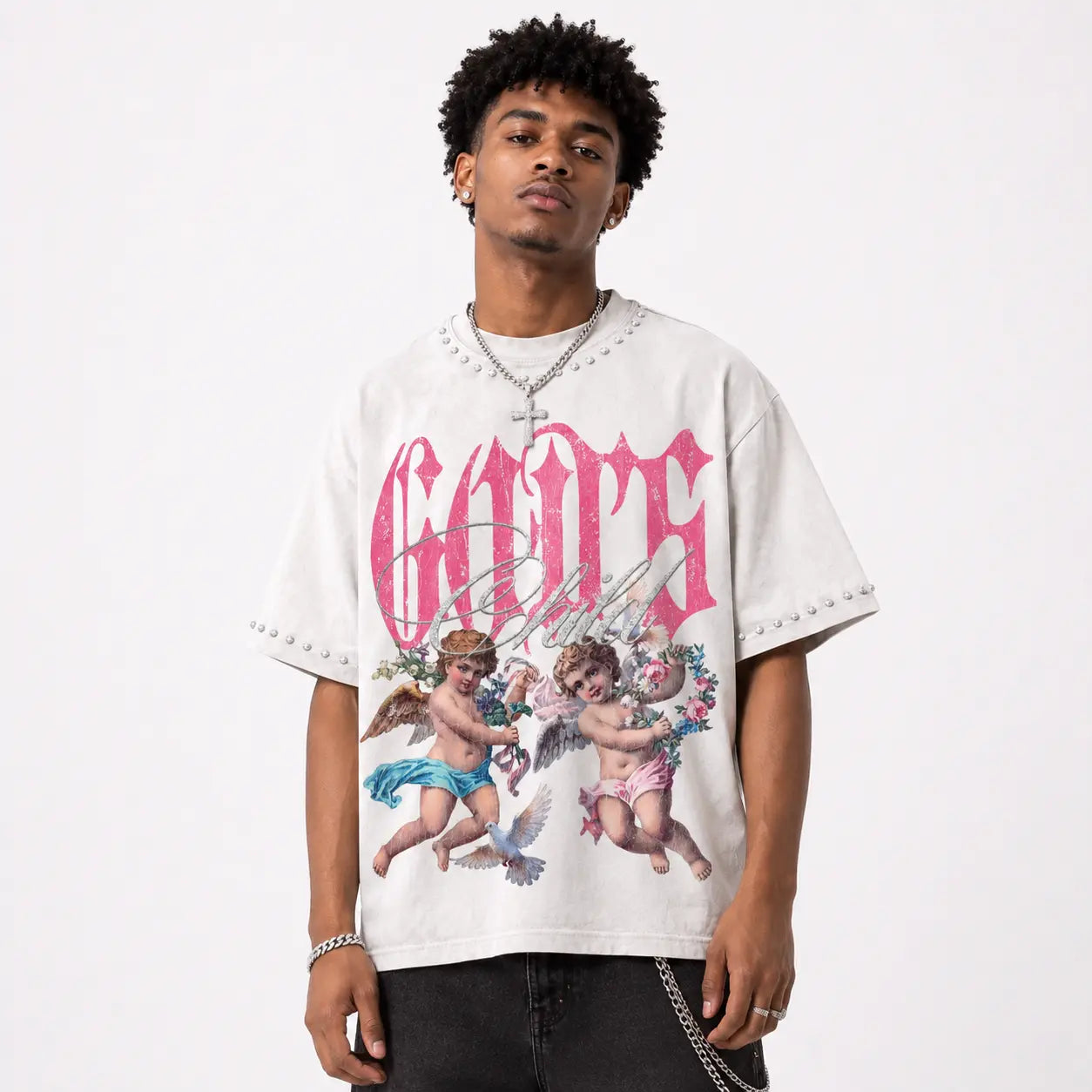 God's Child Retro Flowers Angel Graphic Rhinestone T-shirt
