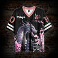 No. 10 Tokyo Cherry Blossom Dragon Graphic Mesh Jersey T-shirt