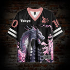 No. 10 Tokyo Cherry Blossom Dragon Graphic Mesh Jersey T-shirt