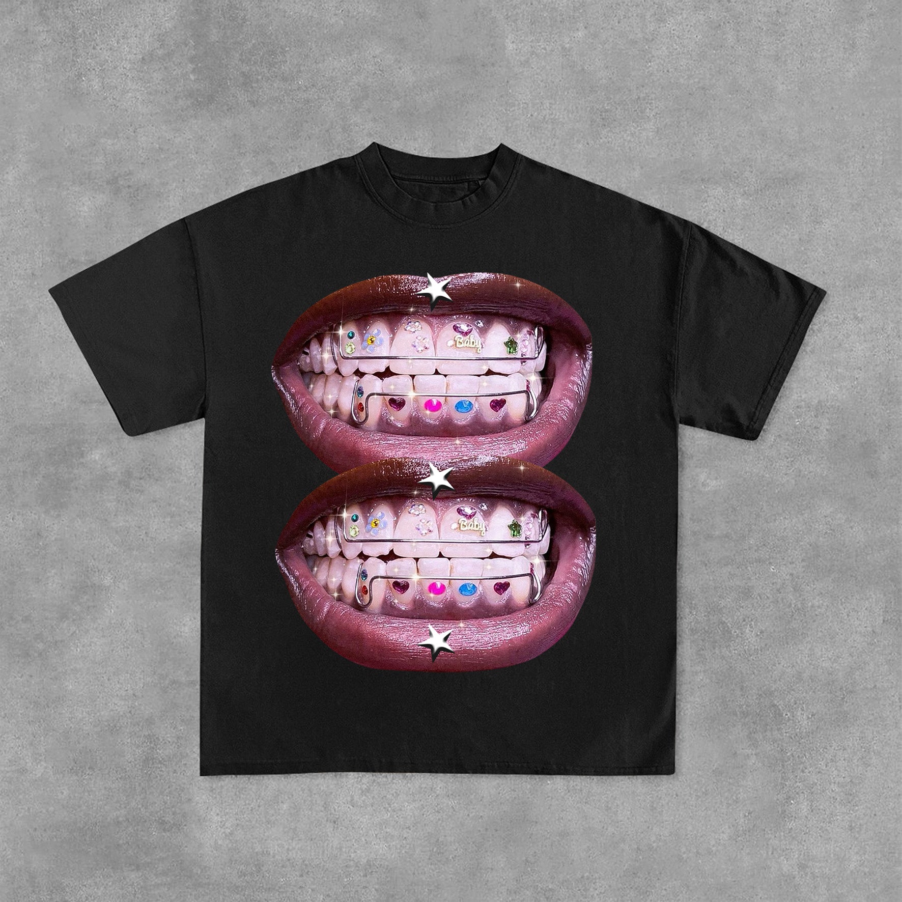 Personalized Lip Graphic Print Street Cotton T-Shirt