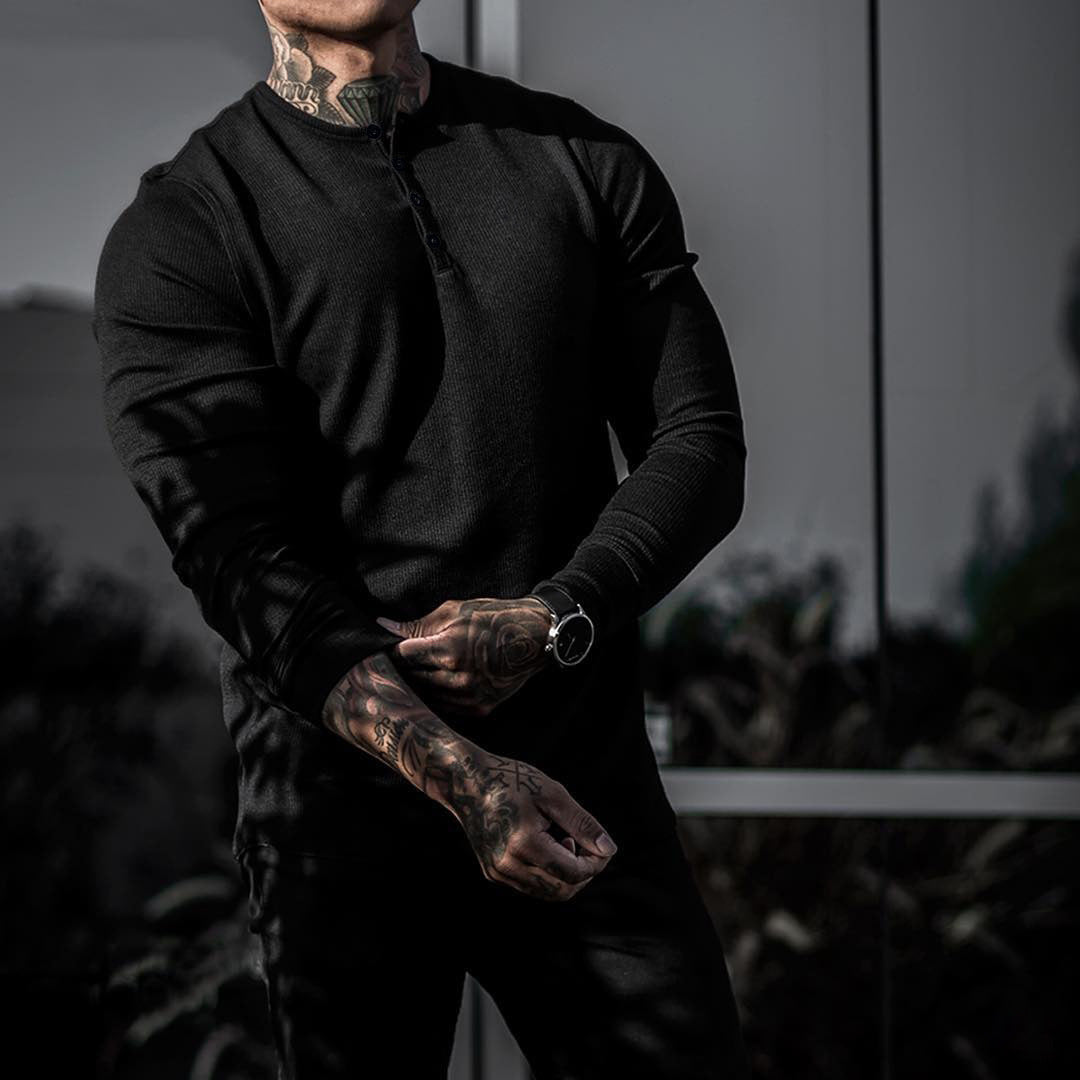 Men's Sports Fitness Stretch Long-sleeve Polo T-shirt