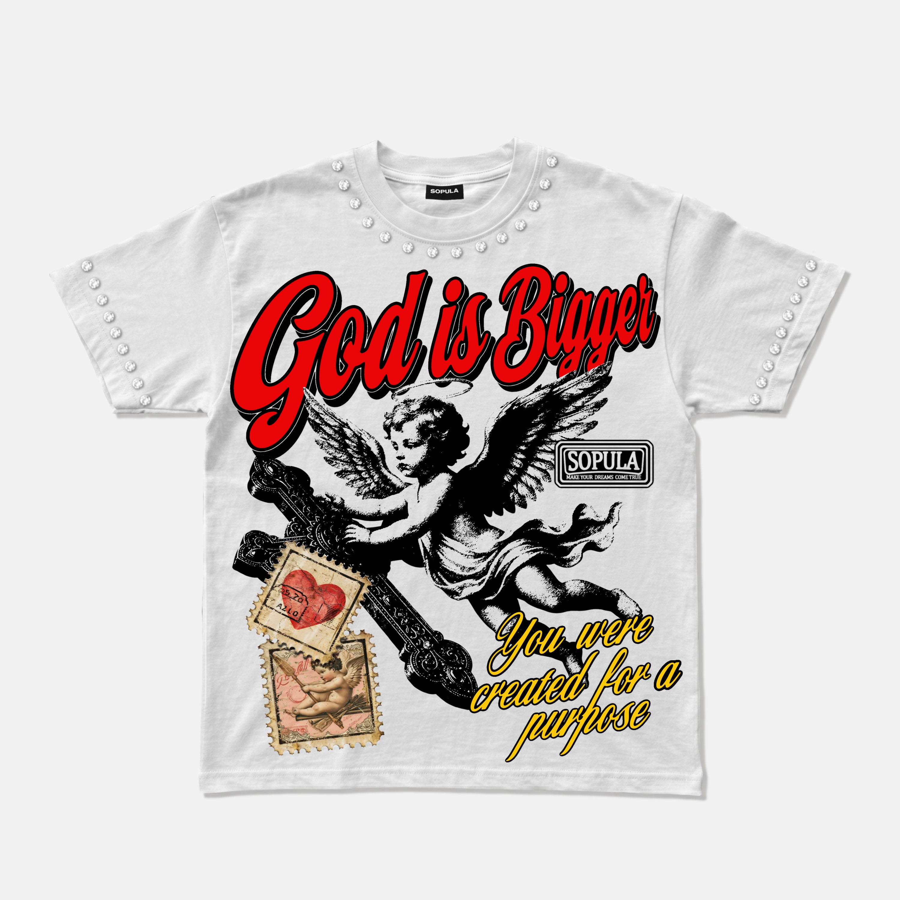 God Is Bigger Vintage Angel Graphic T-shirt