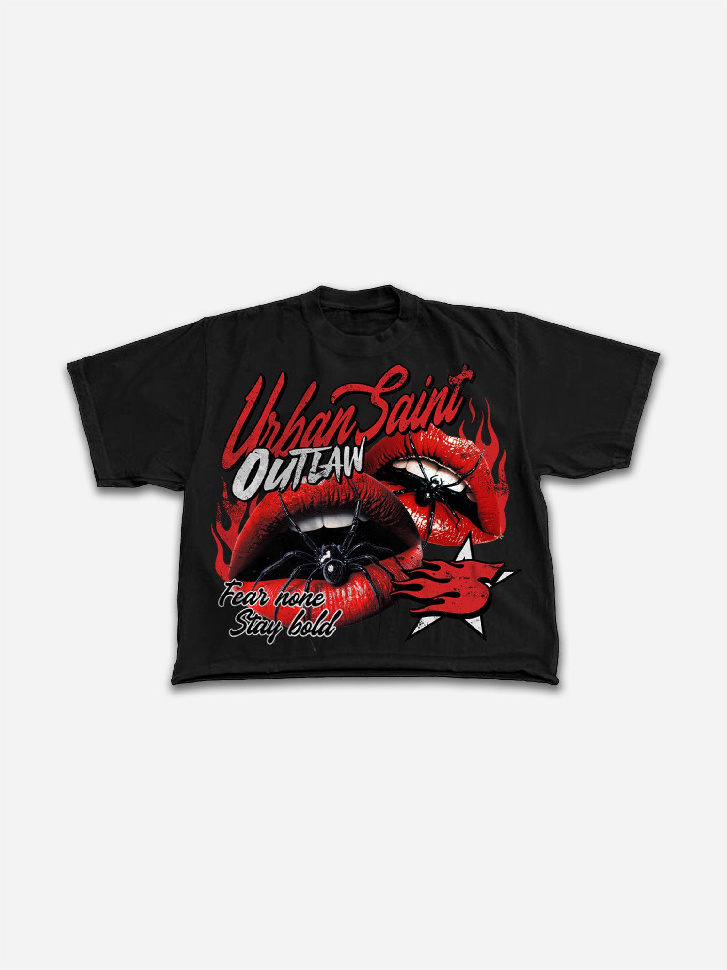 Vintage Spider Red Lip Graphic Cropped T-shirt
