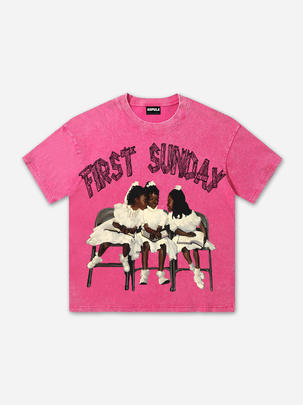 Retro First Sunday Faith Graphic Print Acid Washed T-shirt