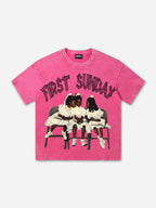 Retro First Sunday Faith Graphic Print Acid Washed T-shirt
