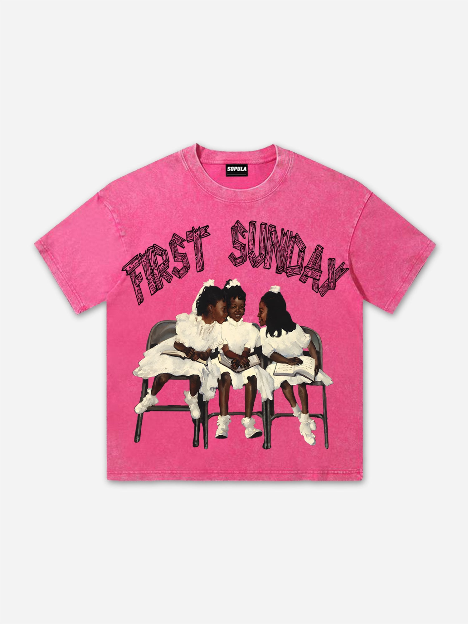 Retro First Sunday Faith Graphic Print Acid Washed T-shirt