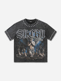 Angel Cross Retro Artistic Graphic Acid Washed T-shirt