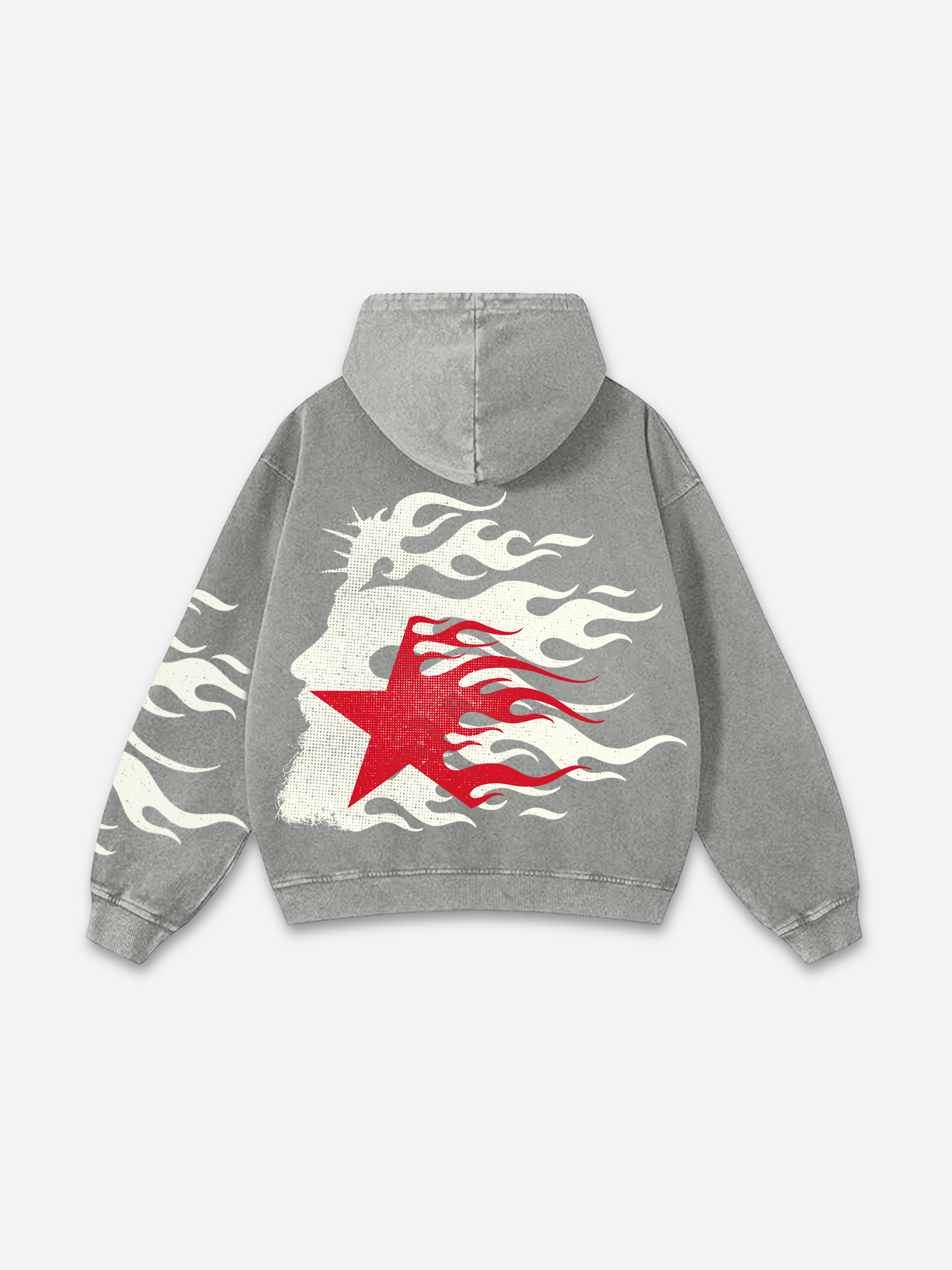 Son Of God Flame Jesus Silhouette Network Graphic Acid Washed Oversized Hoodie