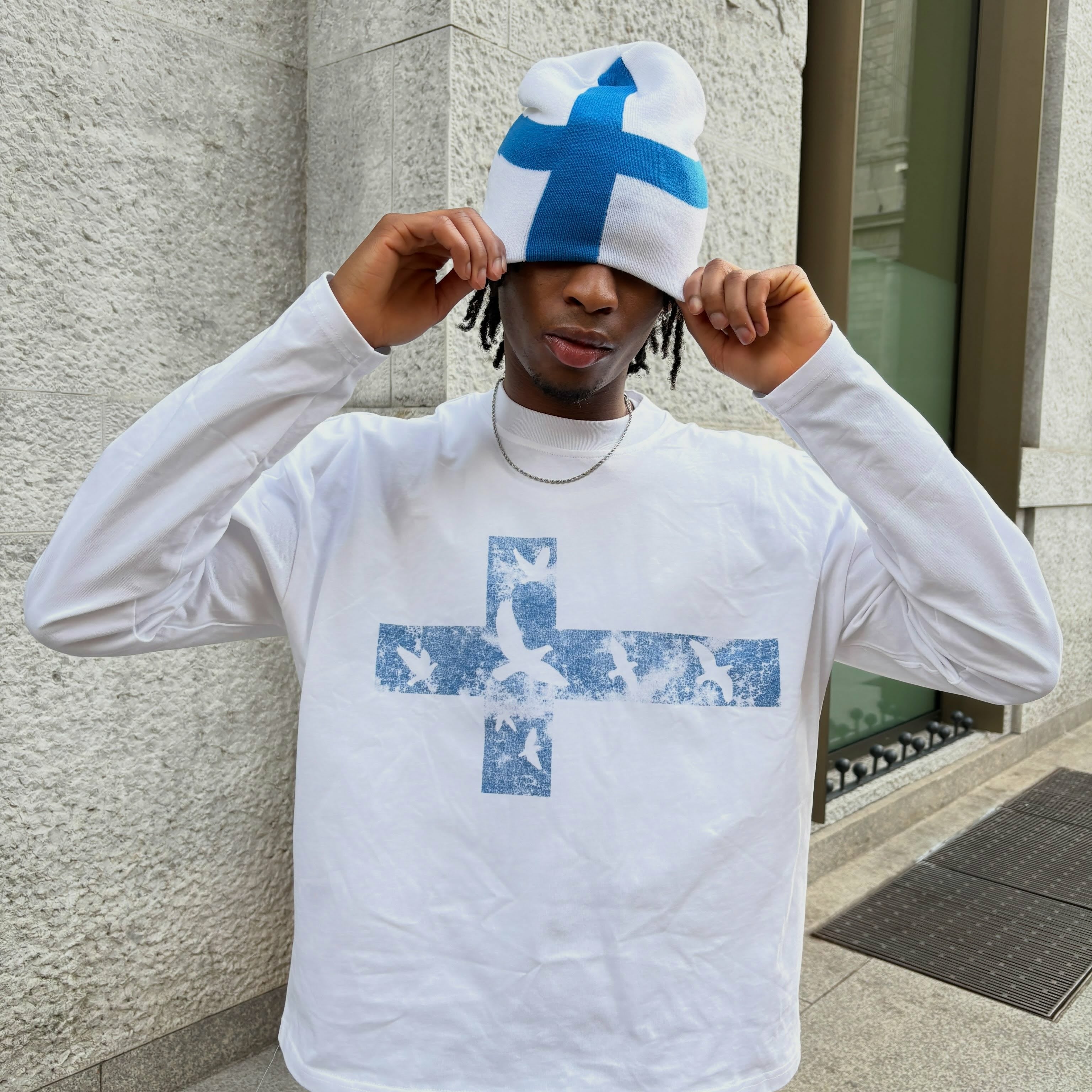 Anti-war Peace Dove And Cross Print Long-sleeved T-shirt