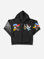 Street Ny Vintage Badge Spider Web Graphic Zip-up Hoodie