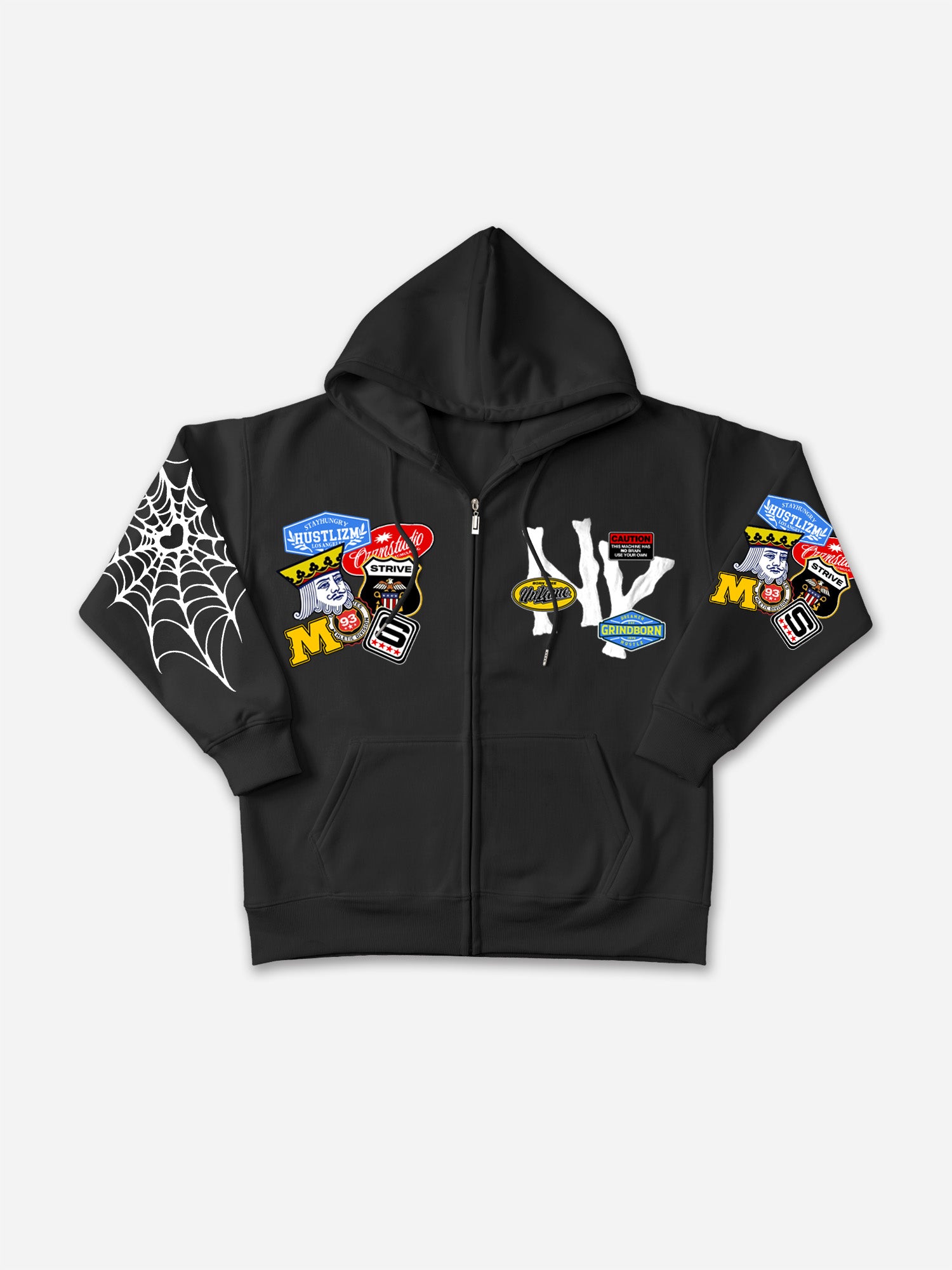 Street Ny Vintage Badge Spider Web Graphic Zip-up Hoodie