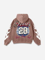 No. 28 Racing Elements Vintage Prints Graphic Acid Wash Hoodie