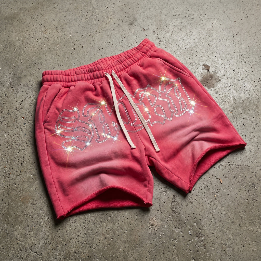 Sacra Angel Prayer Retro Graphic Acid Washed Shorts