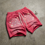 Sacra Angel Prayer Retro Graphic Acid Washed Shorts