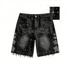 Vintage Y2k Trendy Star Letter Rhinestone Loose Denim Shorts