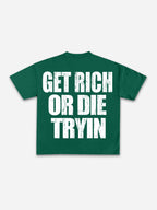 Vintage Get Rich Money Portrait Print Cotton T-shirt