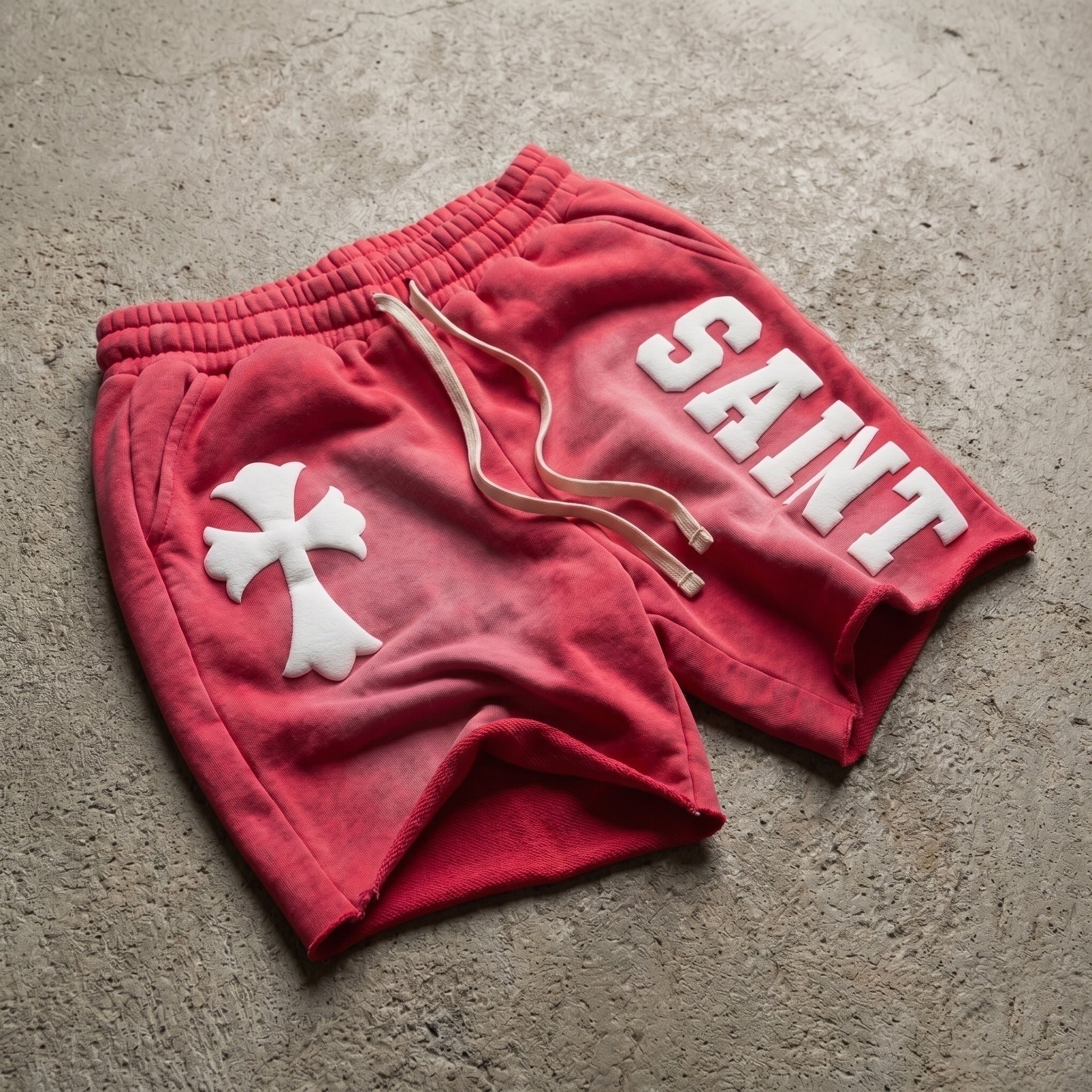Saint Cross Foaming Process Graphic Washed Shorts