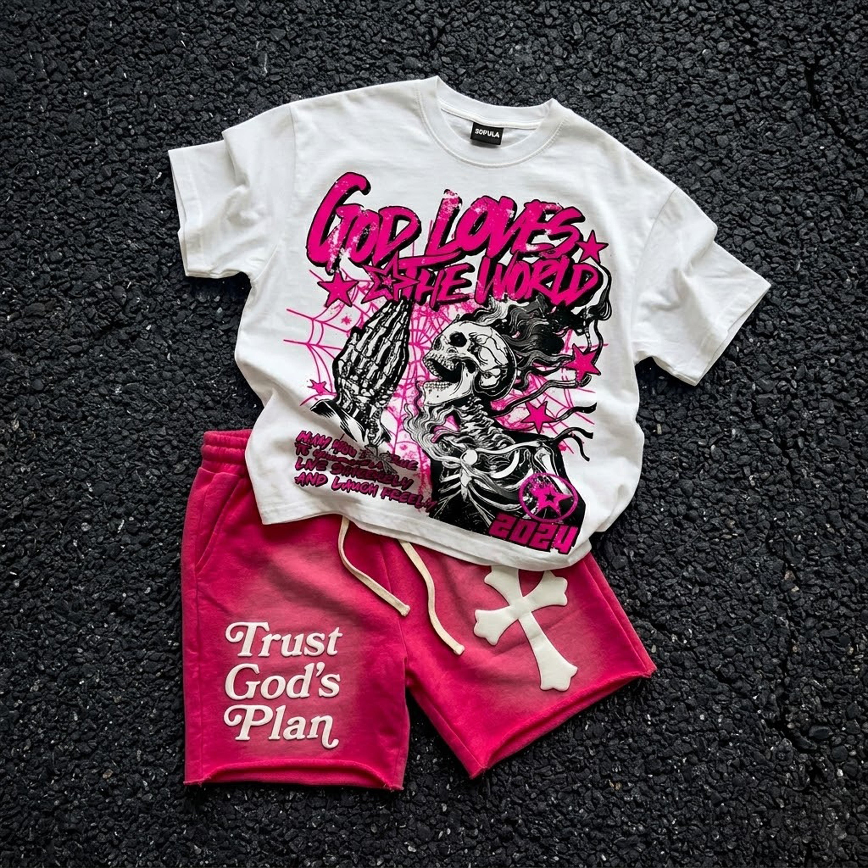 God Loves The World T-shirt And Trust God's Plan Shorts Sets
