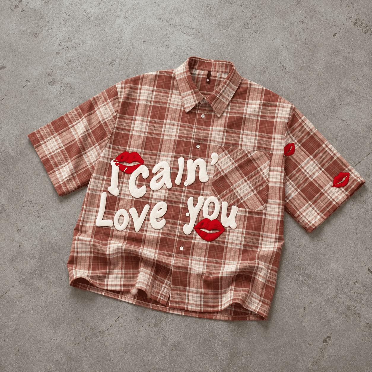 Summer Men's Creative Plaid Lip Print Pattern Shirt