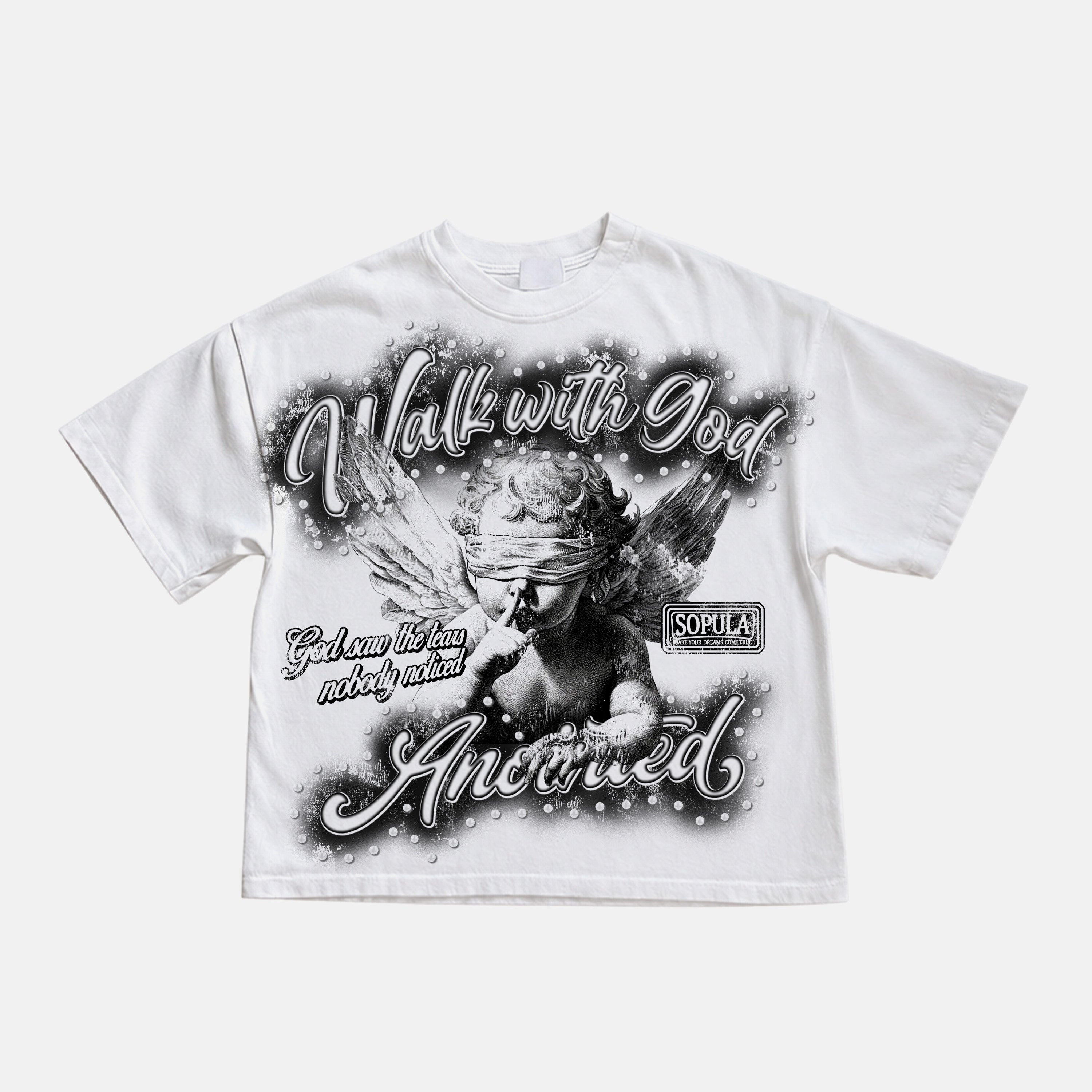 Walk With God Cupid Angel Vintage Graphic Cotton T-shirt