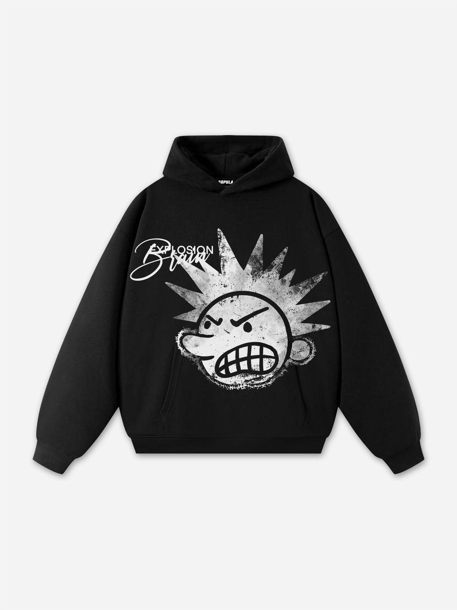 Casual The Brain Explodes Print Graphic Cotton Pocket Hoodie