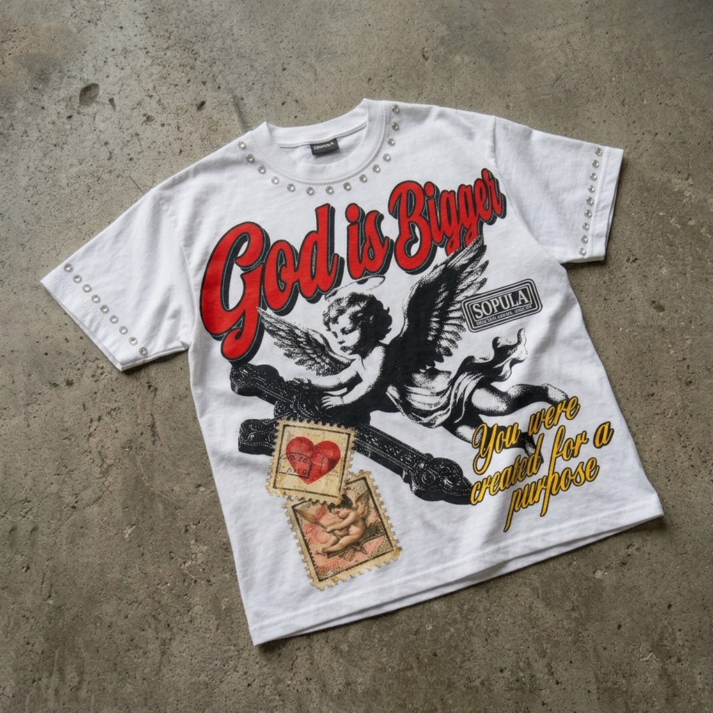 God Is Bigger Vintage Angel Graphic T-shirt