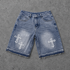 Vibes Turbo Lives T-shirt & Distressed Cross Appliqué Denim Shorts