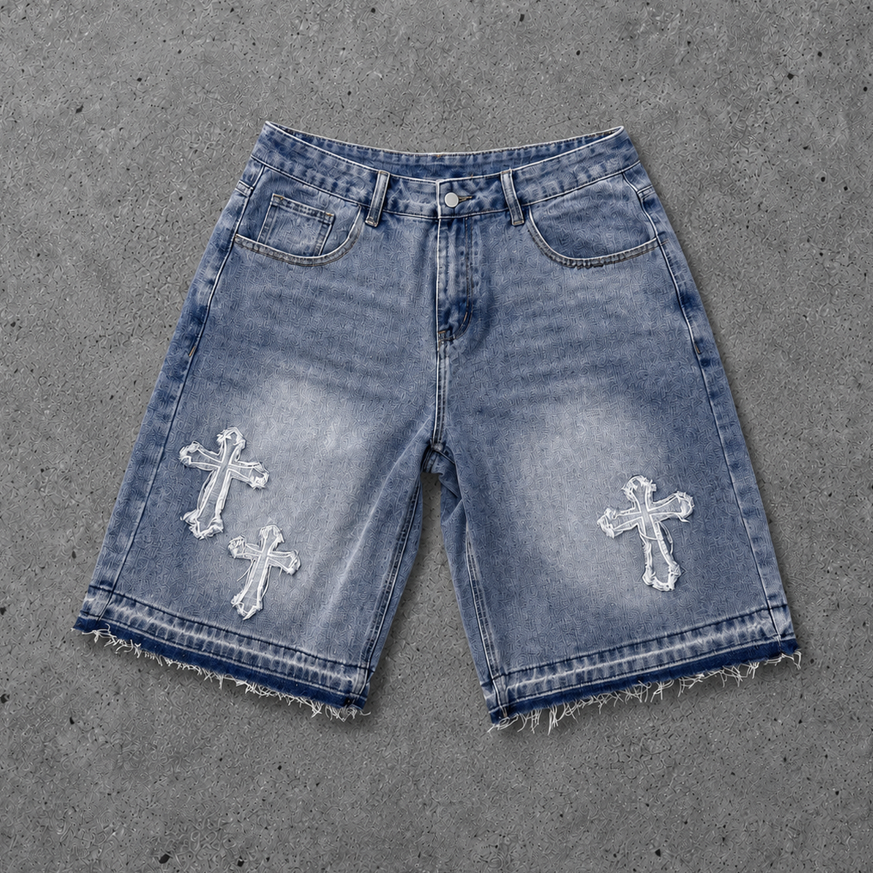 Vibes Turbo Lives T-shirt & Distressed Cross Appliqué Denim Shorts