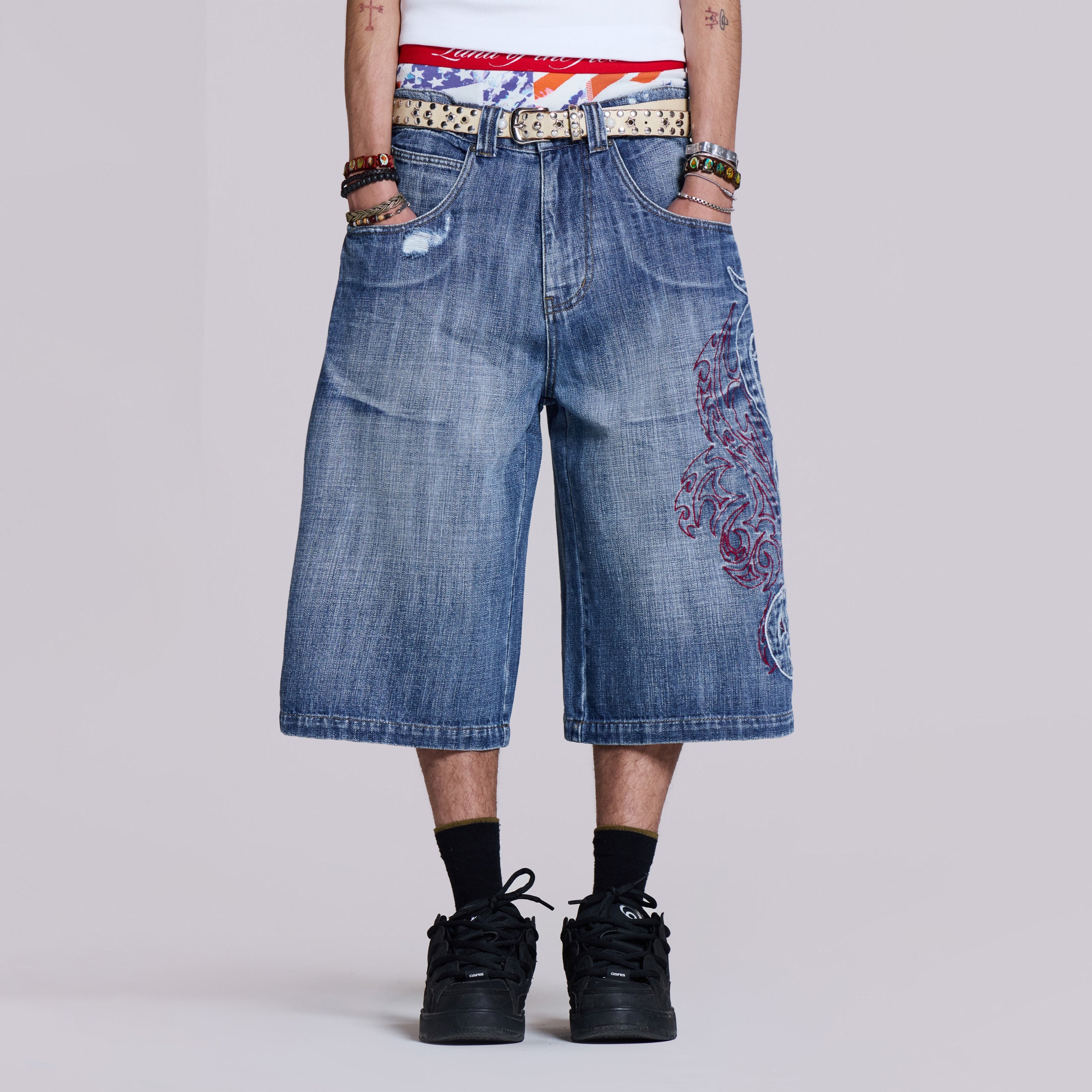 Men's Retro Y2k Fashion Embroidered Denim Jorts